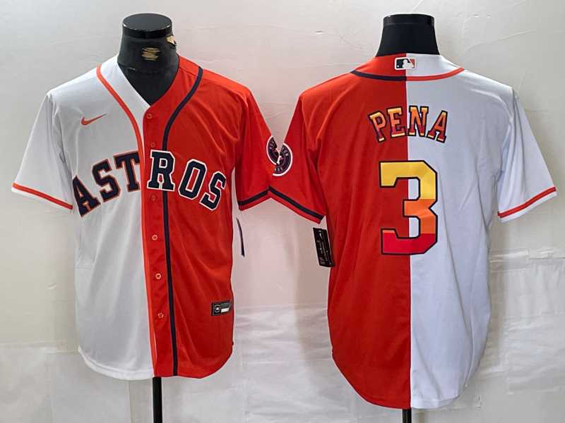 Mens Houston Astros #3 Jeremy Pena White Orange Split Stitched Baseball Jersey Dzhi